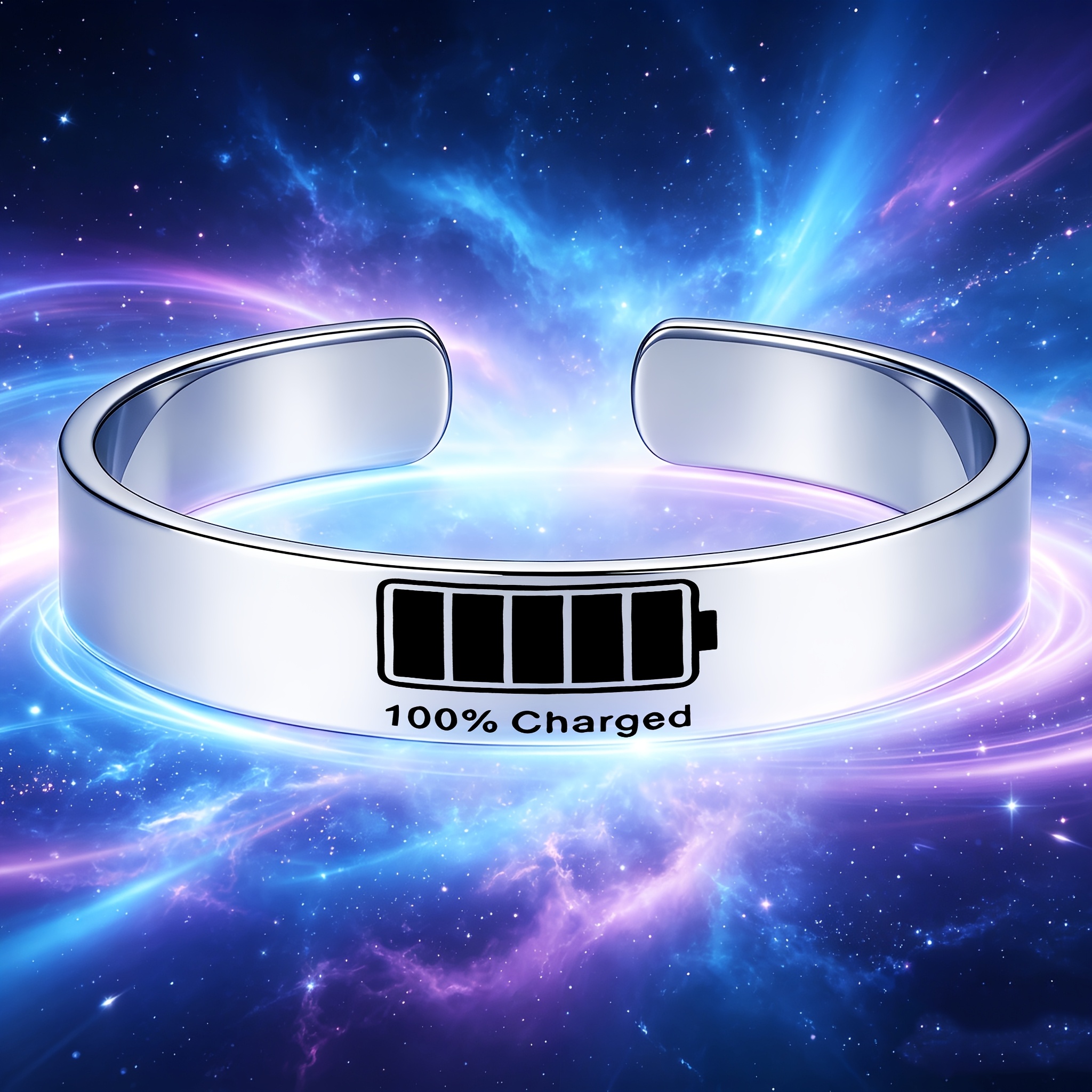 Men's Trendy Open Bangle with Charged Pattern Design